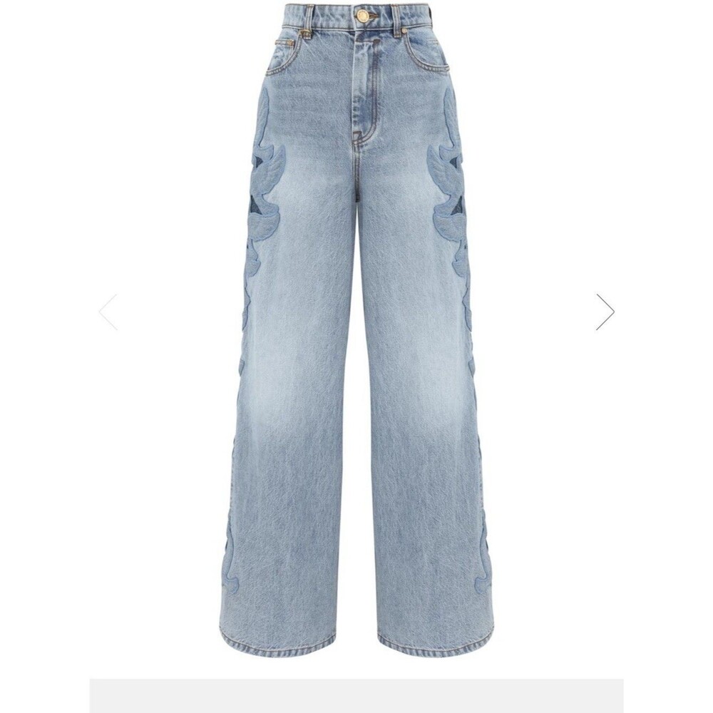 Zimmermann Light Blue Wide-Leg Jeans with Side Embroidered Pants Size 28